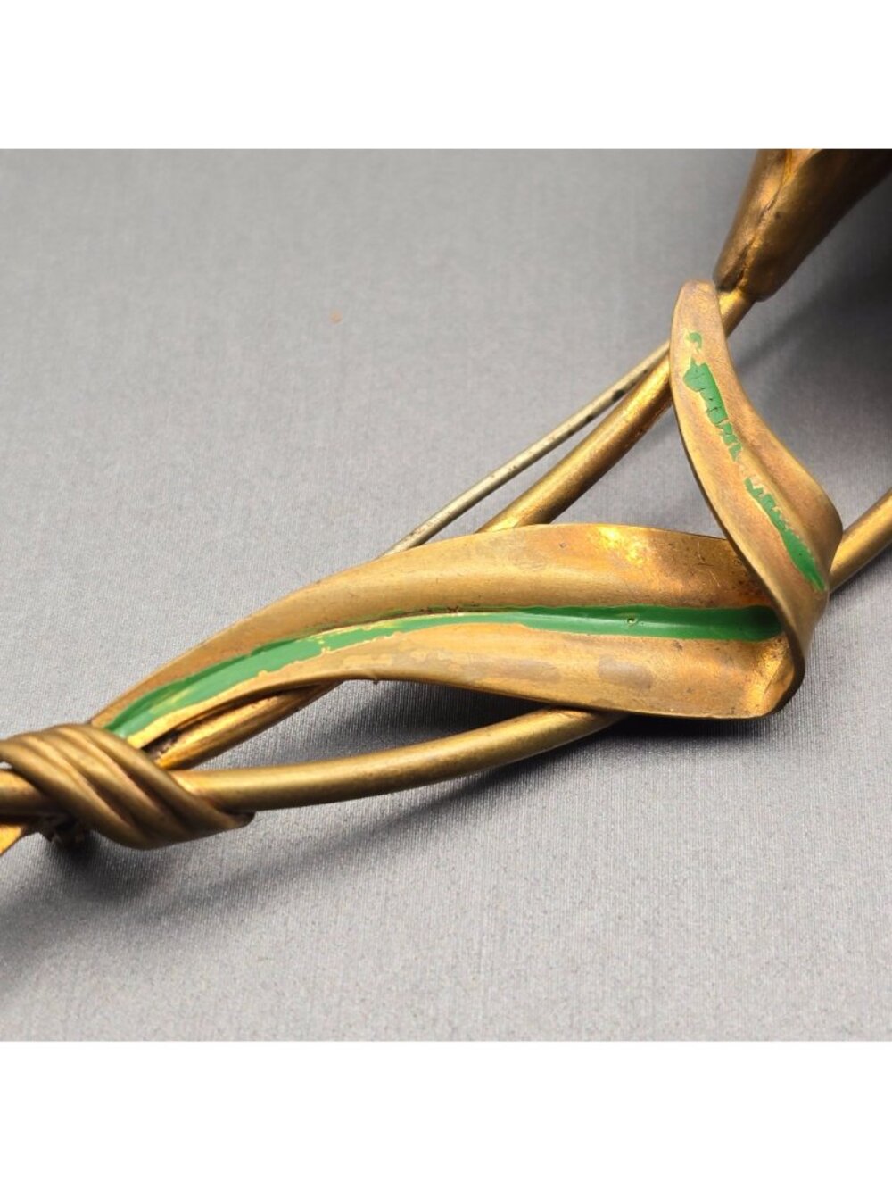 Vintage Brass Calla Lily Brooch 4" Hammered Floral Pin Statement Piece - Picture 4 of 11